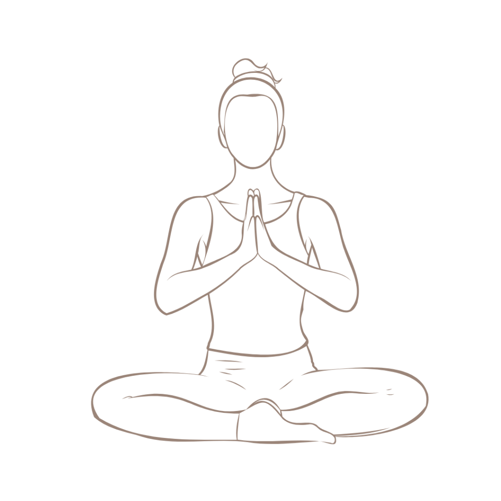 Outline graphic of a dancer meditating, promoting intentional warm-up and body awareness.