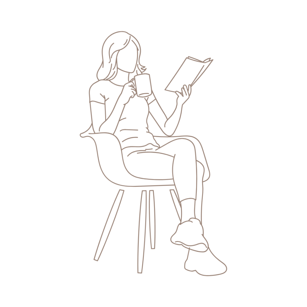 siting reading and drinking coffee graphic outline representing Week 3: Tiny Habits, Big Shifts in The Series, The Audition Guide